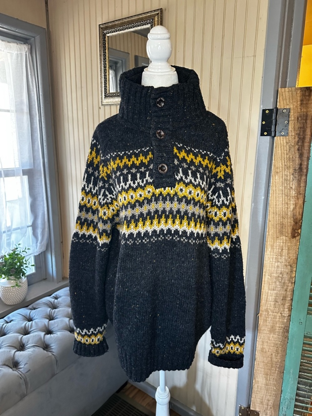 Fat Face Wool Blend Fair Isle Sweater Womens L Chunky Nordic Pullover Oversized